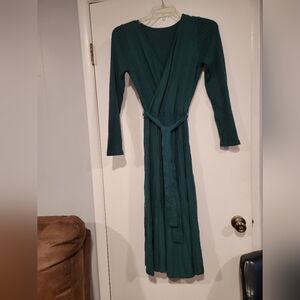 Women's Green Faux Wrap  Ribbed & Pleated Viscose Blend Sweater Dress Size XL